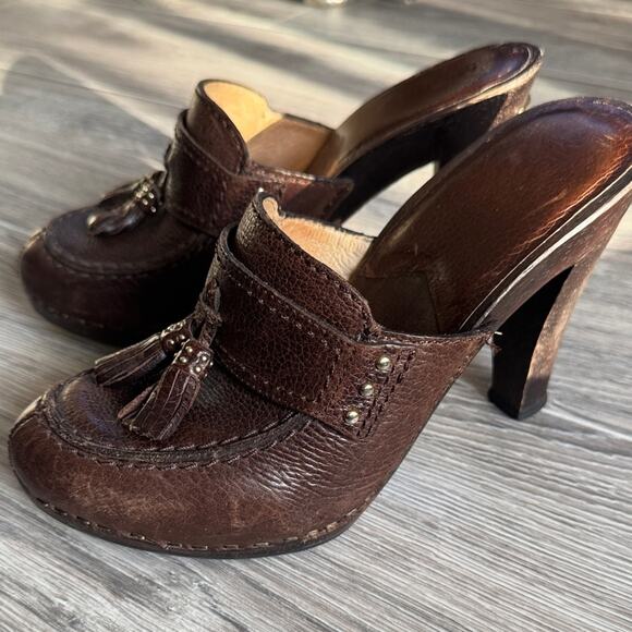 Vintage Michael Kors San Antonio Brown Leather Tassel Mules Size 5.5 - Picture 1 of 10